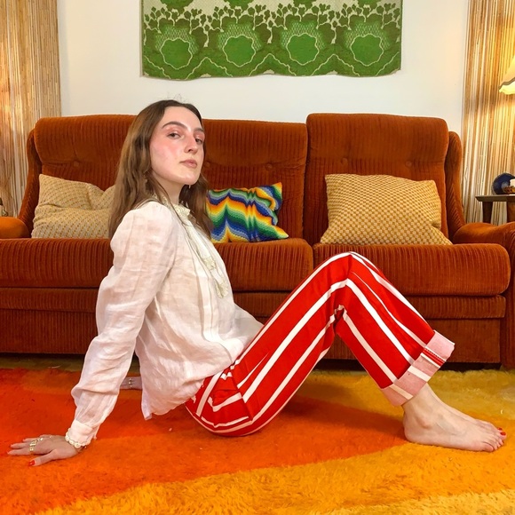 Vintage DEADSTOCK 70s Striped Bellbottom Flare Jeans, Americana, Clown Core - Picture 3 of 11